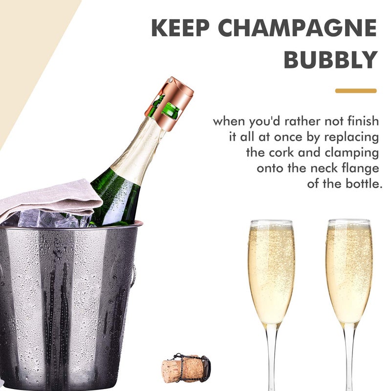 HYZ Champagne Stoppers - Stainless Steel Sparkling Wine Bottle Stopper with Pure Silicone Air Tight Seal - Professional Wine Saver for Champagneï¼ŒProsecco and Cava (2Pack Rose Gold) - Image 2